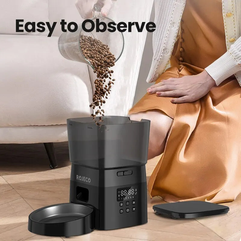 Dispensador automático de ração para gatos e cães, com controle inteligente ROJECO