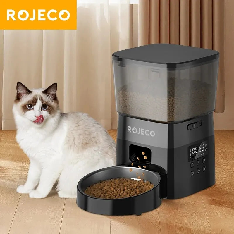 Dispensador automático de ração para gatos e cães, com controle inteligente ROJECO