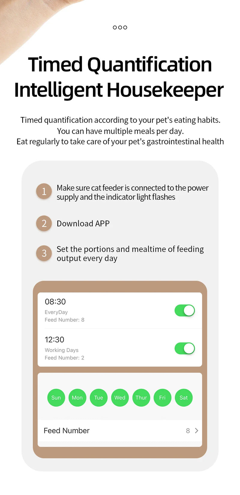 Alimentador inteligente para gatos e cães, com Wi-Fi e controle remoto ROJECO