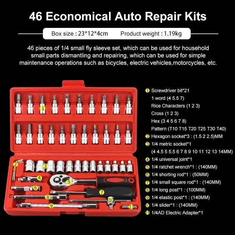 Kit de Ferramentas para Reparação de Carros com 46 Peças AutoFix