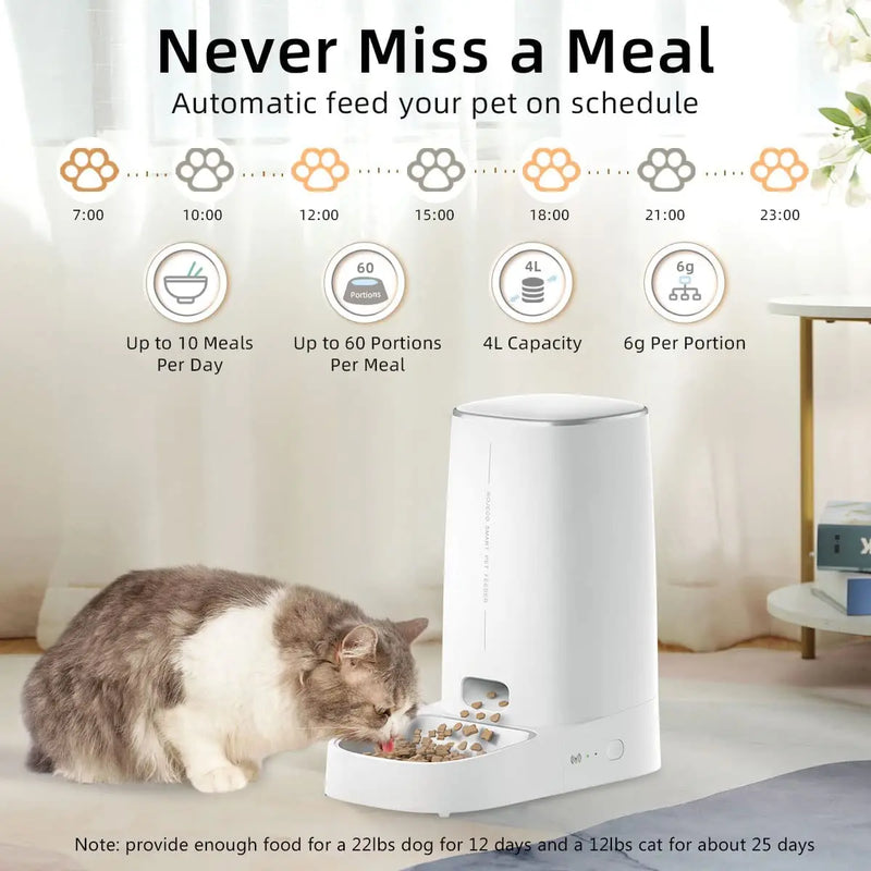 Alimentador inteligente para gatos e cães, com Wi-Fi e controle remoto ROJECO