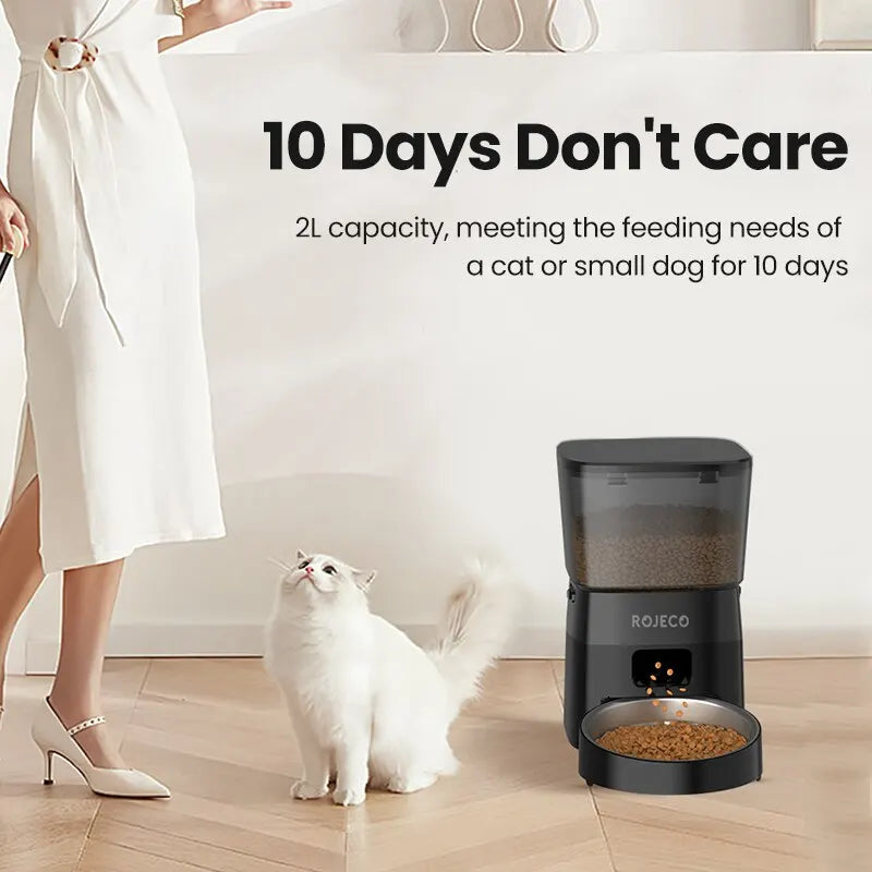 Dispensador automático de ração para gatos e cães, com controle inteligente ROJECO