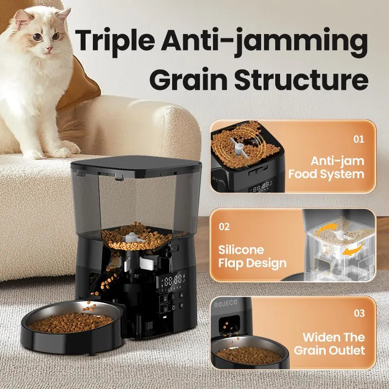Dispensador automático de ração para gatos e cães, com controle inteligente ROJECO