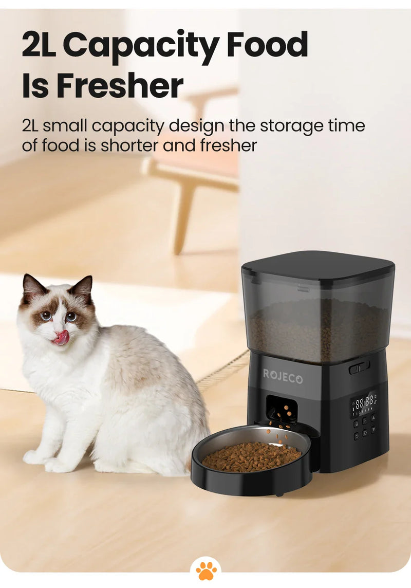 Dispensador automático de ração para gatos e cães, com controle inteligente ROJECO