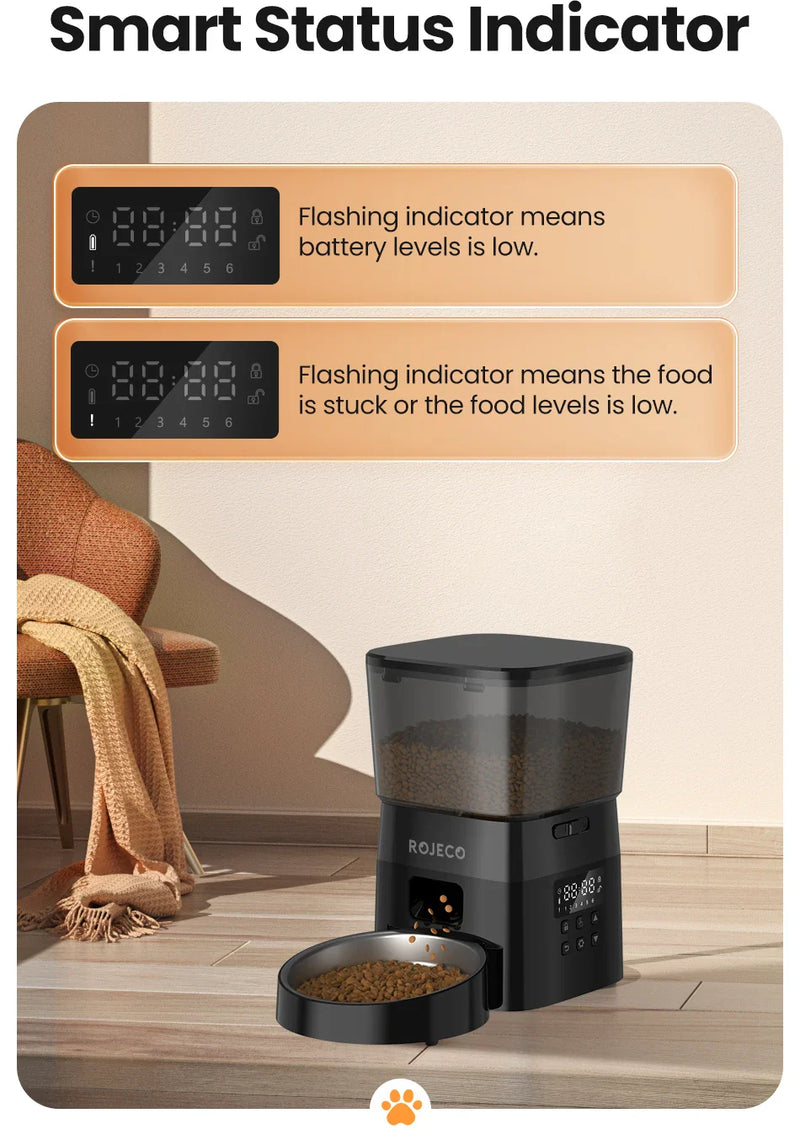 Dispensador automático de ração para gatos e cães, com controle inteligente ROJECO